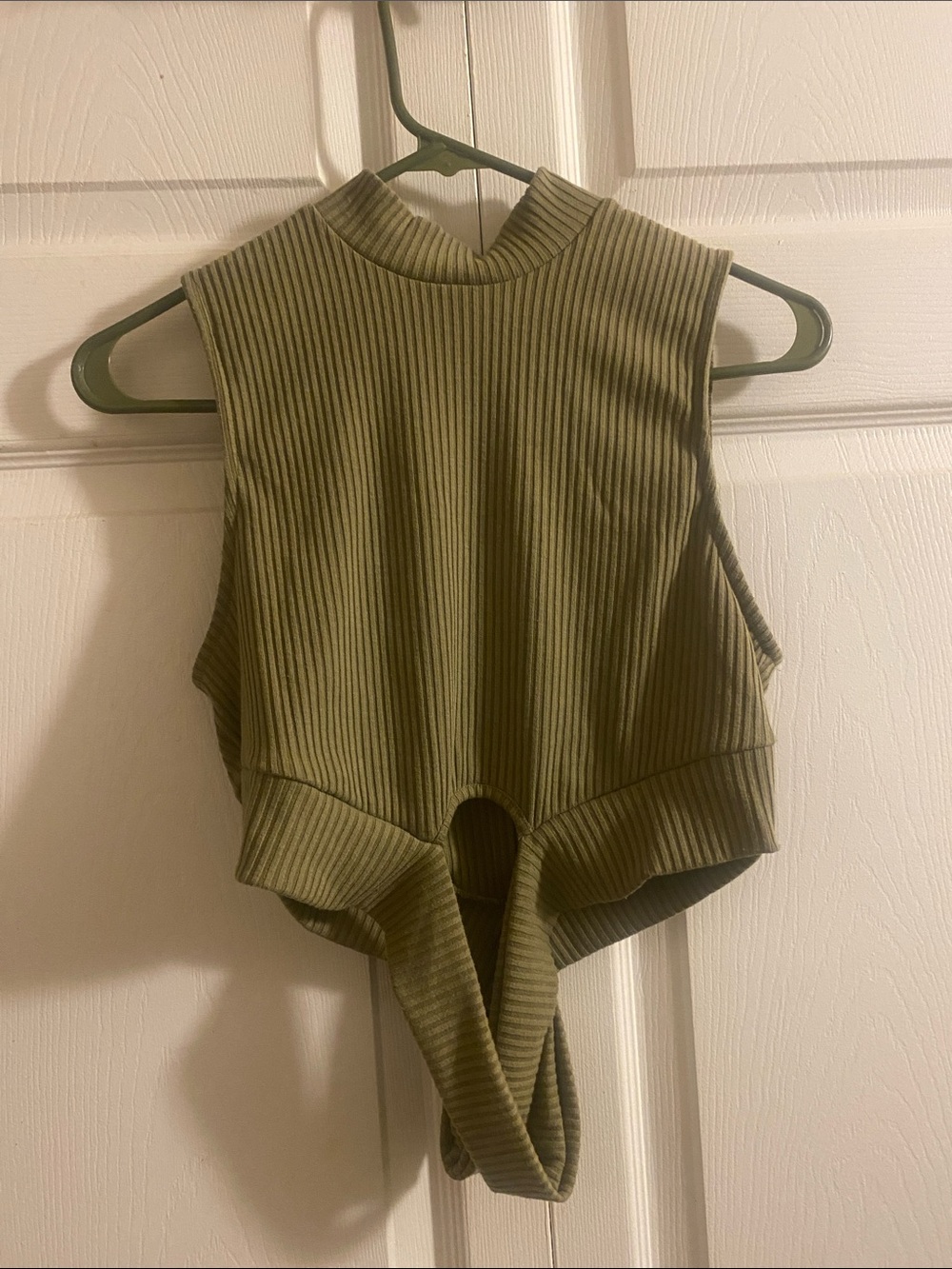Ribbed Olive Green Mock Neck Sleeveless Bodysuit